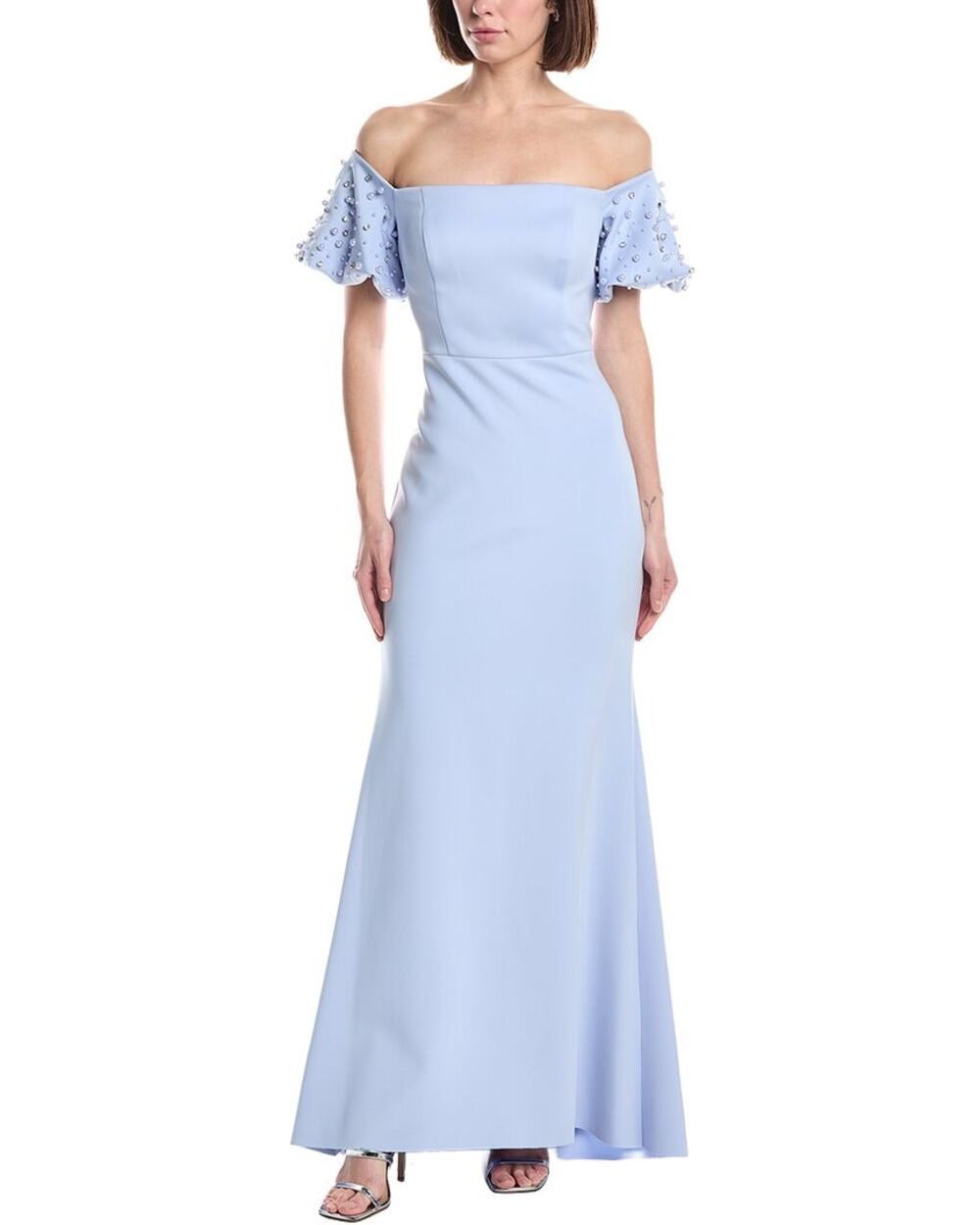 Eliza J Periwinkle Blue Embellished Puff Shoulder Maxi Dress Gown